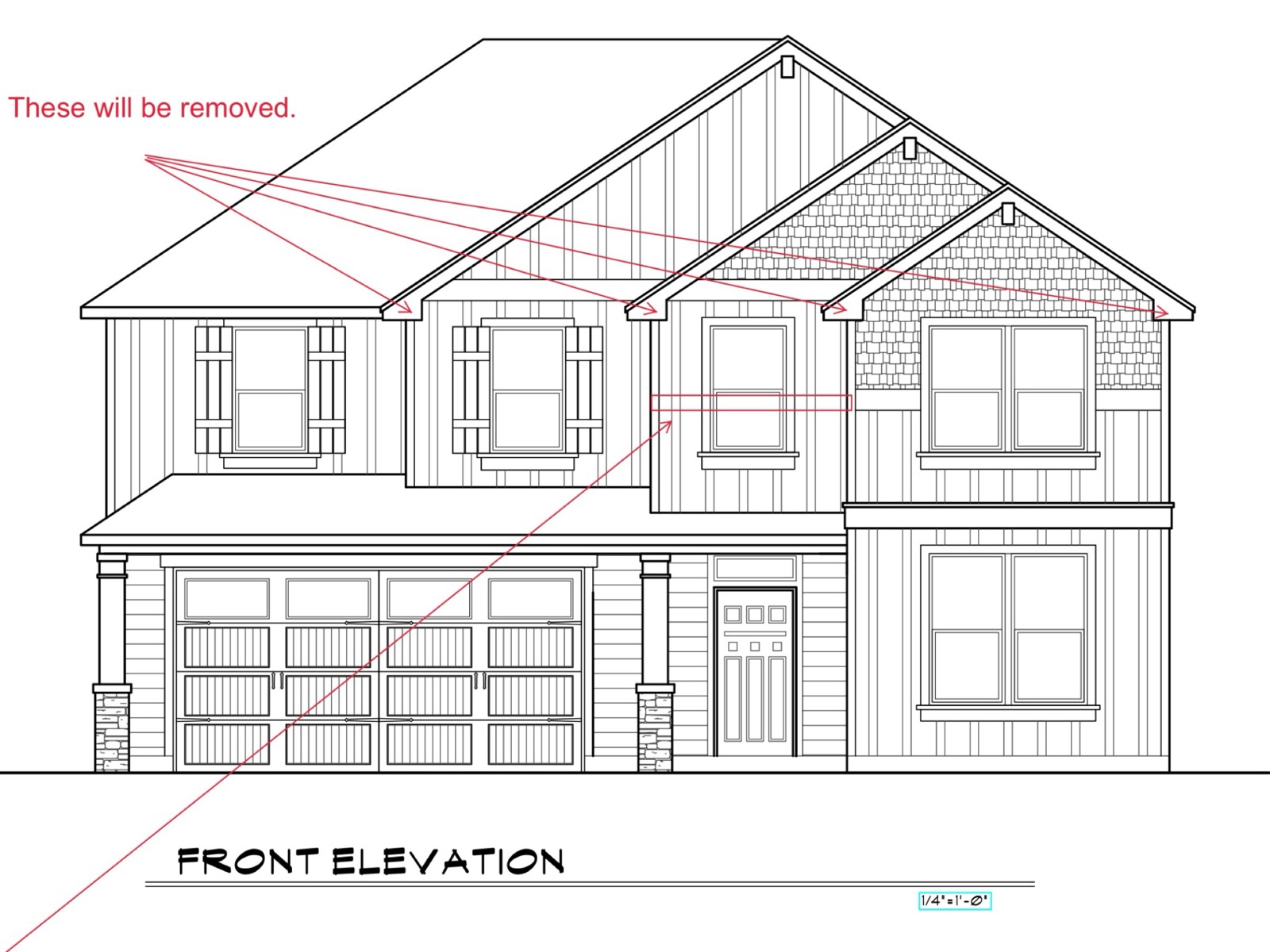The architect’s front elevation drawing.